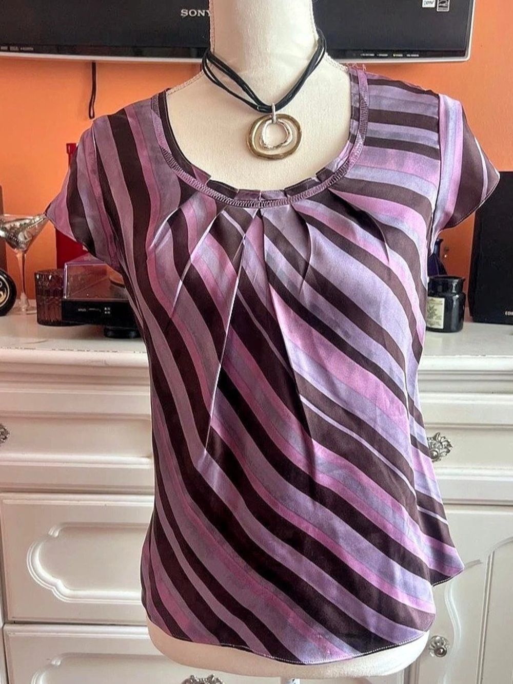 Jones New York Striped Silk Blouse in Purple & Pink Size 8P